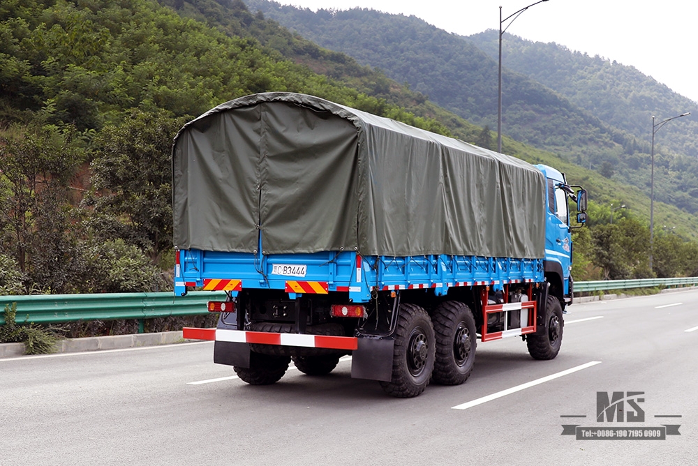 Dongfeng ခြောက်ဘီးယက် သယ်ယူပို့ဆောင်ရေး Truck_340hp Dongfeng 6*6 Flat Head Cargo Truck With Canopy pole Brake Water Cooling Tank Long Distance Truck_Export အထူးယာဉ်