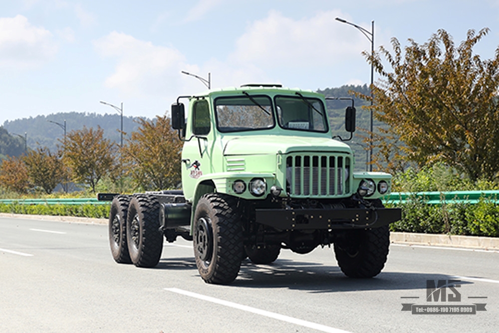 Dongfeng ခြောက်ဘီးယက် EQ2100 Chassis_6*6 190hp Pointed Head Double Glass 140 Cab Truck Chassis for Sale_Dongfeng Army Truck Export Special Vehicle Chassis