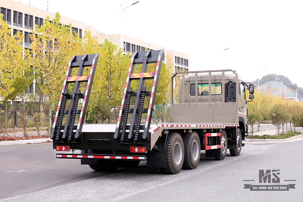 Dongfeng လေးဆေ့ပြားတူးထရပ်ကား_8*4 အမြီးတောင်တက်သမား 7m6 အပြားလိုက်ထရပ်ကား_ပို့ရန် အထူးထောက်ပံ့ပို့ဆောင်ရေးသိုလှောင်ကွန်တိန်နာထရပ်ကားများ
