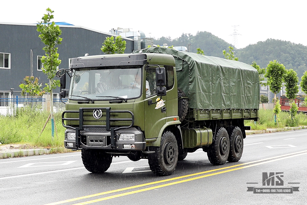 Dongfeng 210hp ခြောက်ဘီး Drive Cargo Truck_6*6 Army Green Flathead Head Transport Truck With Tarpaulin Pole Bumper Coversion ထုတ်လုပ်သူ_Dongfeng 6WD တင်ပို့သည့် အထူးယာဉ်