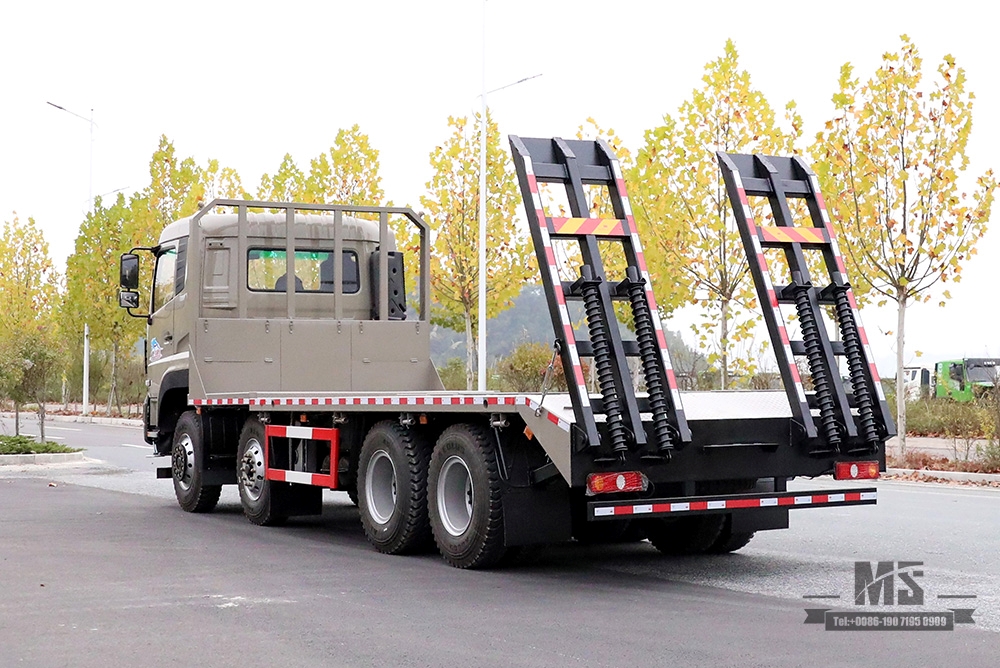 Dongfeng လေးဆေ့ပြားတူးထရပ်ကား_8*4 အမြီးတောင်တက်သမား 7m6 အပြားလိုက်ထရပ်ကား_ပို့ရန် အထူးထောက်ပံ့ပို့ဆောင်ရေးသိုလှောင်ကွန်တိန်နာထရပ်ကားများ
