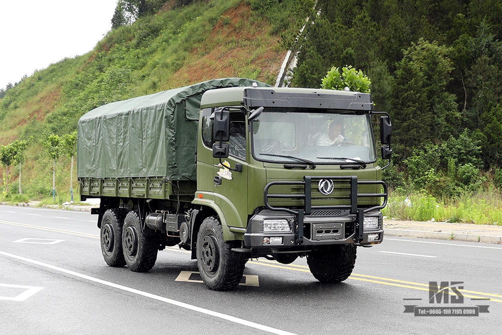 Dongfeng 210hp ခြောက်ဘီး Drive Cargo Truck_6*6 Army Green Flathead Head Transport Truck With Tarpaulin Pole Bumper Coversion ထုတ်လုပ်သူ_Dongfeng 6WD တင်ပို့သည့် အထူးယာဉ်