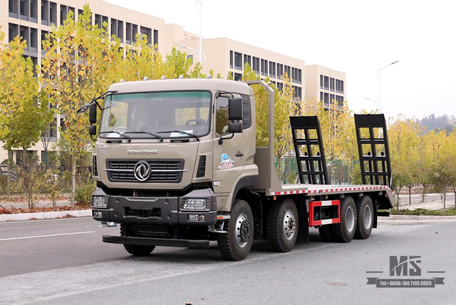 Dongfeng လေးဆေ့ပြားတူးထရပ်ကား_8*4 အမြီးတောင်တက်သမား 7m6 အပြားလိုက်ထရပ်ကား_ပို့ရန် အထူးထောက်ပံ့ပို့ဆောင်ရေးသိုလှောင်ကွန်တိန်နာထရပ်ကားများ