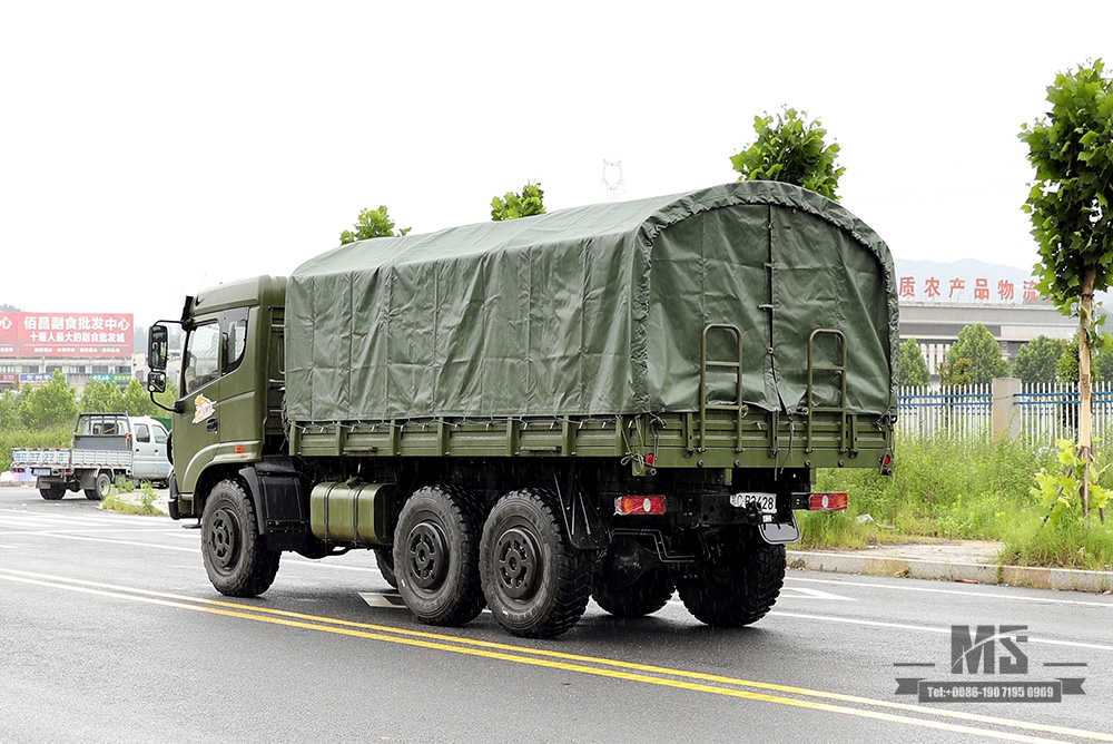 Dongfeng 210hp ခြောက်ဘီး Drive Cargo Truck_6*6 Army Green Flathead Head Transport Truck With Tarpaulin Pole Bumper Coversion ထုတ်လုပ်သူ_Dongfeng 6WD တင်ပို့သည့် အထူးယာဉ်