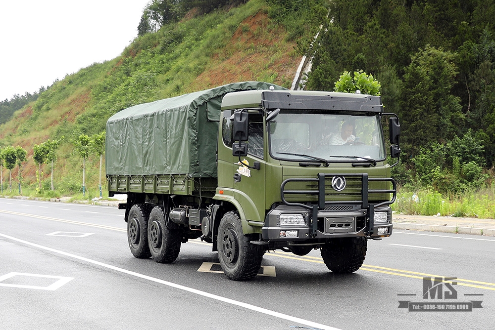 ရောင်းရန် Dongfeng ခြောက်ဘီးယက်ထရပ်ကား_6*6 တပ်မတော်အစိမ်းရောင် Flathead Head Truck ထုတ်လုပ်သူ_Dongfeng 6WD တင်ပို့သည့် အထူးယာဉ်