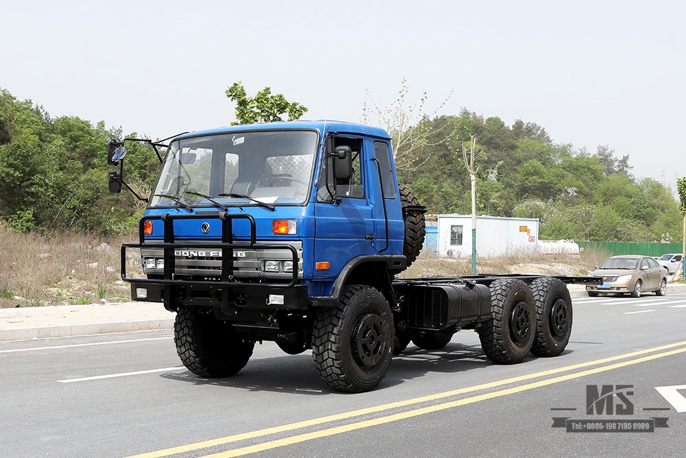 210hp Dongfeng EQ2102 ခြောက်ဘီးယက် Chassis_6×6 အပြာရောင် 153 တစ်တန်းနှင့်တစ်ခြမ်း Cab Off Road Chassis_Dongfeng 6WD Truck Chassis Export Special Truck Chassis