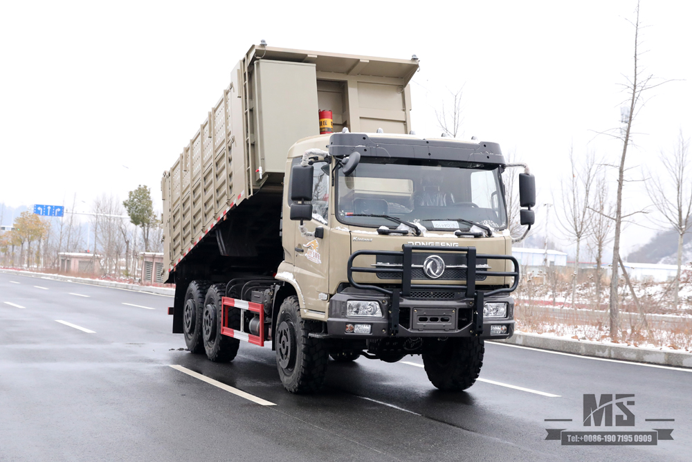 6×6 ကုလားအုတ် မီးခိုးရောင် Dongfeng ခြောက်ဘီးယက် အမှိုက်ပုံး_Flat Head Cargo Box Baffle Heightened Tipper Truck ပြောင်းလဲခြင်း Factory_Export အထူးယာဉ်