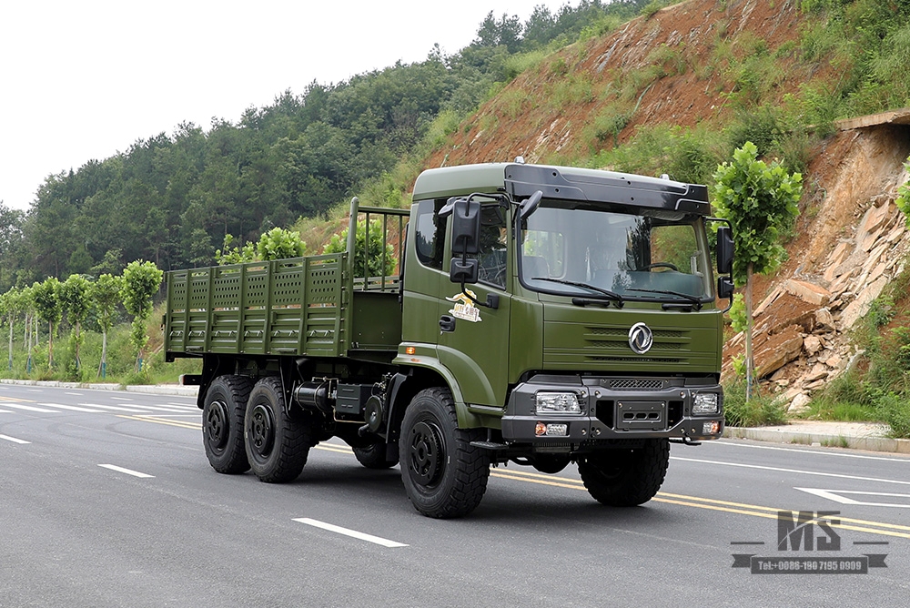 210 hp Dongfeng ခြောက်ဘီးယက်ကုန်တင်ထရပ်ရောင်းရန်_6*6 တပ်မတော်အစိမ်းရောင် Flathead ဦးခေါင်းသယ်ယူပို့ဆောင်ရေးထရပ်ထုတ်လုပ်သူ_Dongfeng 6WD ပို့ကုန်အထူးယာဉ်စက်ရုံ