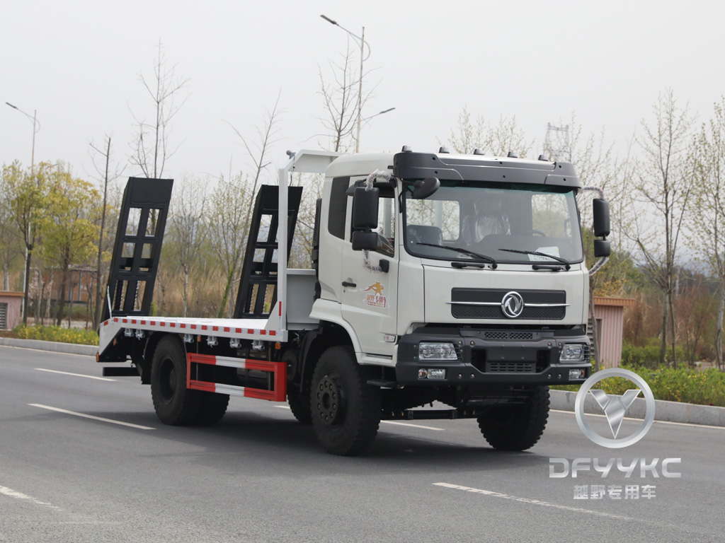 Dongfeng Flat-topped Semi-Cab | တူးဖော်သယ်ယူပို့ဆောင်ရေးယာဉ် | တူးဖော်သူသည် Flatbed Truck Hook Machine ဘုတ်အဖွဲ့ | Hydraulic Ladder Truck Tandem Trailer | 