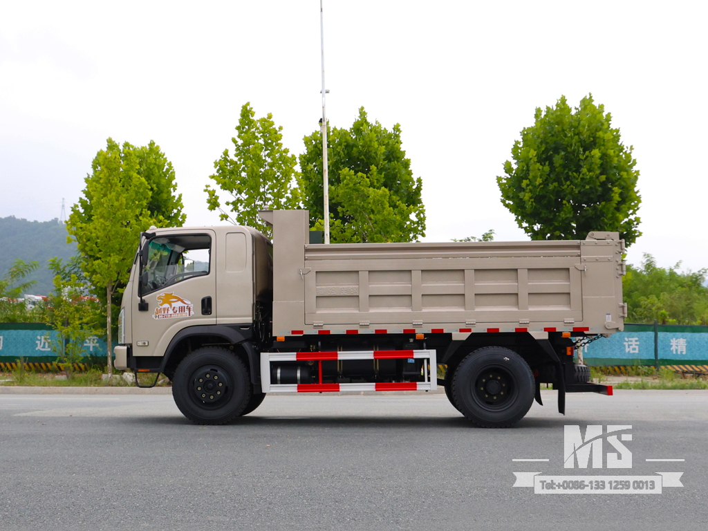 Dongfeng 10 Ton Four-wheel-drive Flat-nose Light Brown Dump Truck (170 HP) | အထူးပို့ကုန်ကားများ 