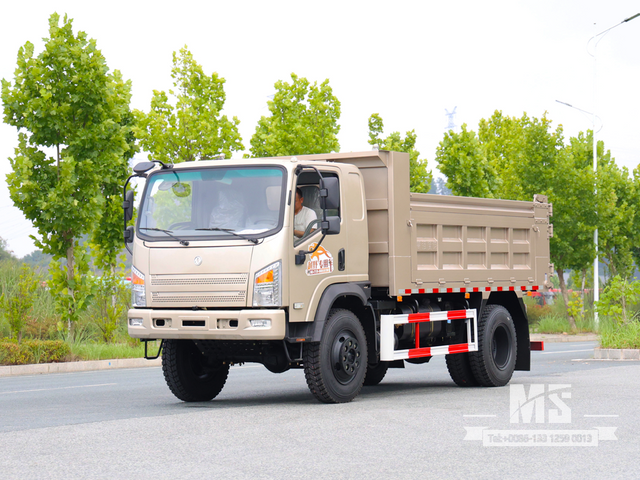 Dongfeng 10 Ton Four-wheel-drive Flat-nose Light Brown Dump Truck (170 HP) | အထူးပို့ကုန်ကားများ 
